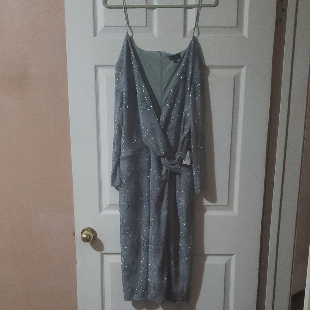 MARINA Silver Embellished Dress
